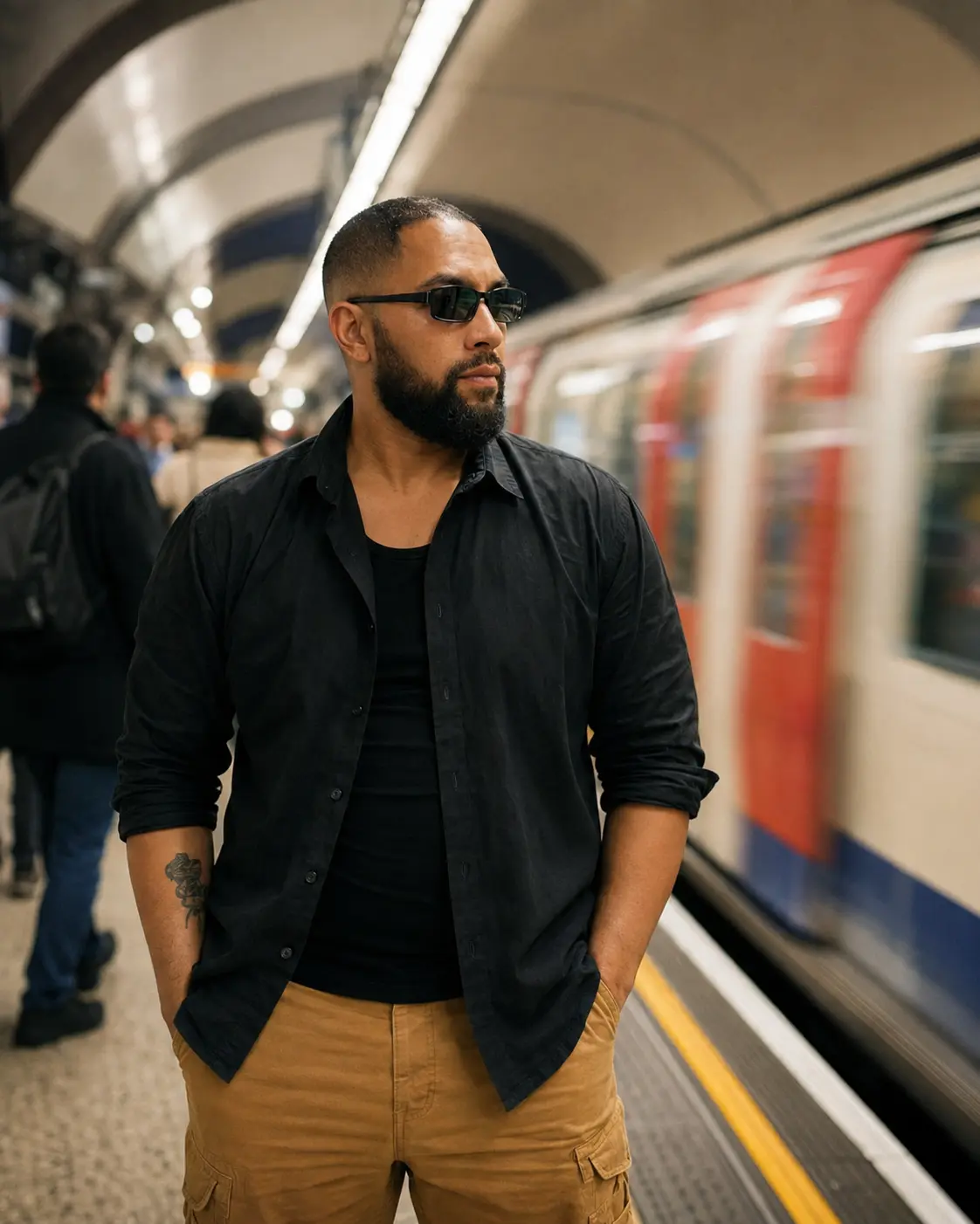 Tigz on a London Underground platform as a train passes